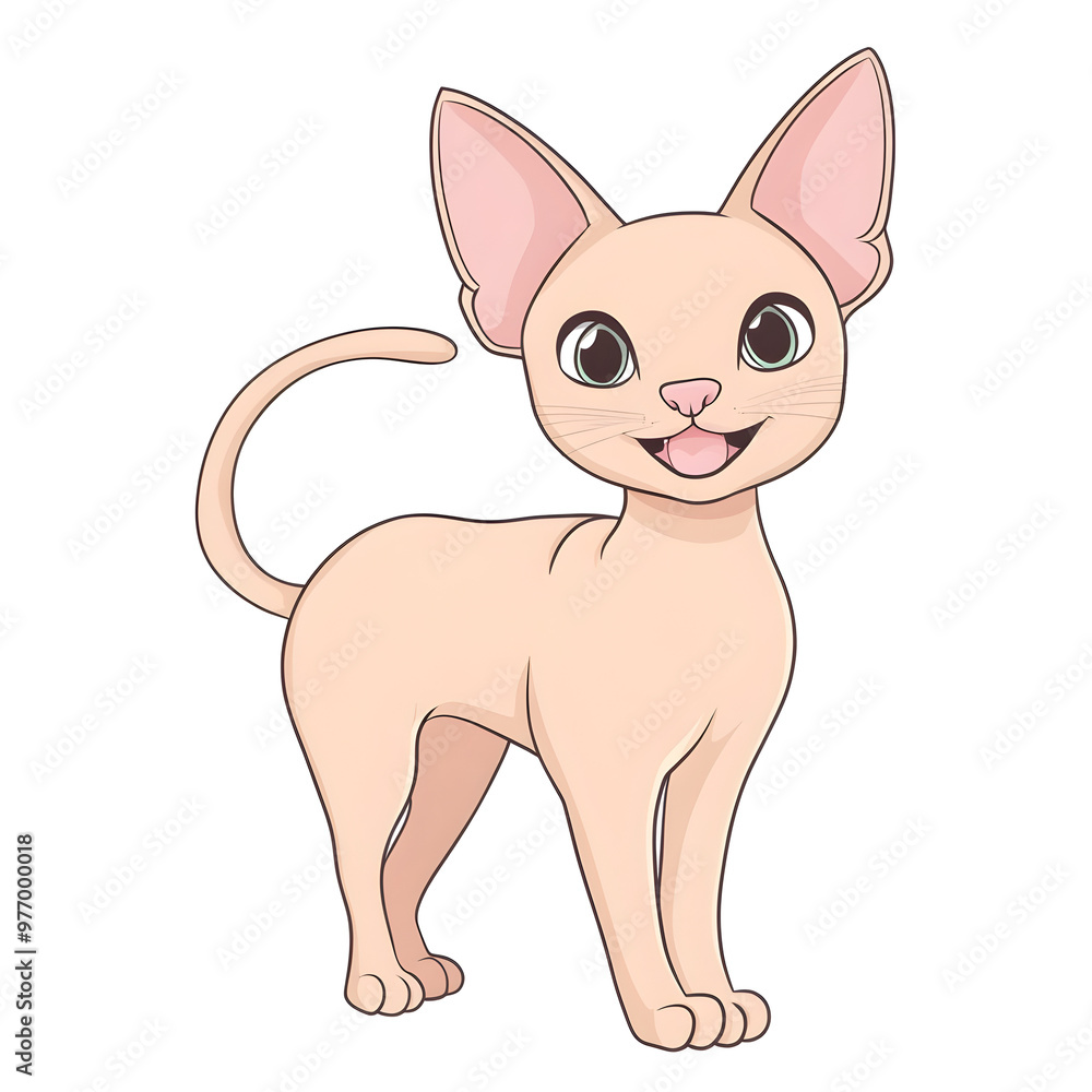 Playful Portrait of Happy Sphynx Cat with Wagging Tail in Cartoon Style Pastel Colors Isolated on White Background Playful Portrait of Happy Sphynx Cat with Wagging Tail in Cartoon Style Pastel Colors Isolated on White Background