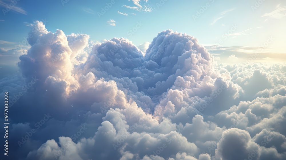 Naklejka premium Heart shaped clouds on the sky background