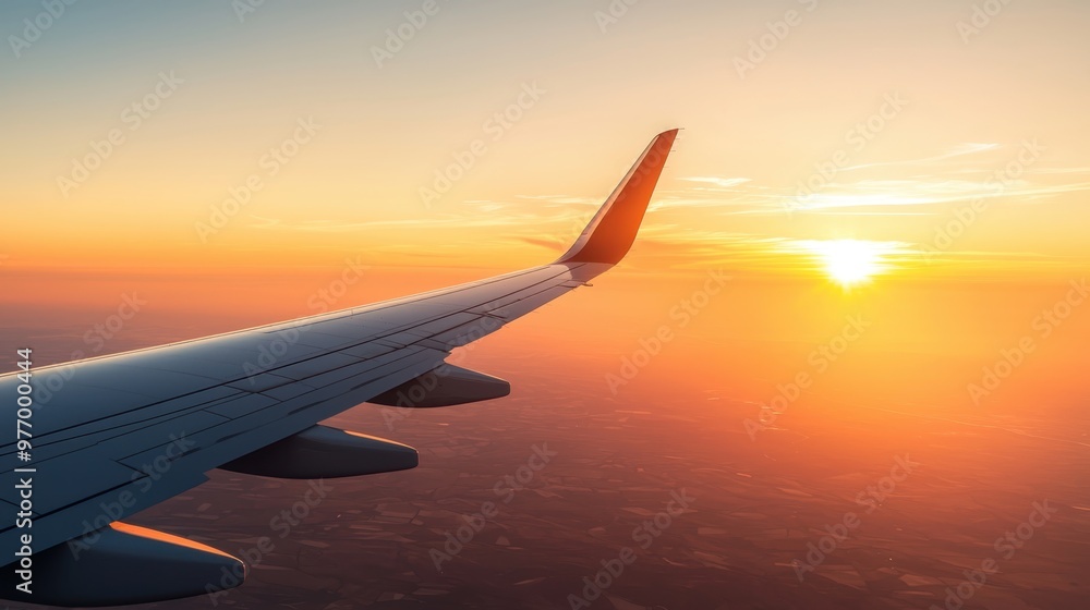New Horizons: Airplane Wing, Sunrise, Traveler's Luggage - Adventure Concept with Copy Space, Ultra HD View from Window New Horizons: Airplane Wing, Sunrise, Traveler's Luggage - Adventure Concept with Copy Space, Ultra HD View from Window