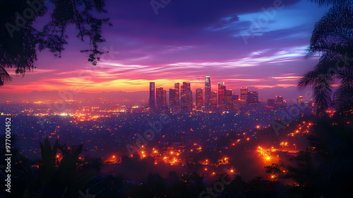 A vibrant sunset illuminate...