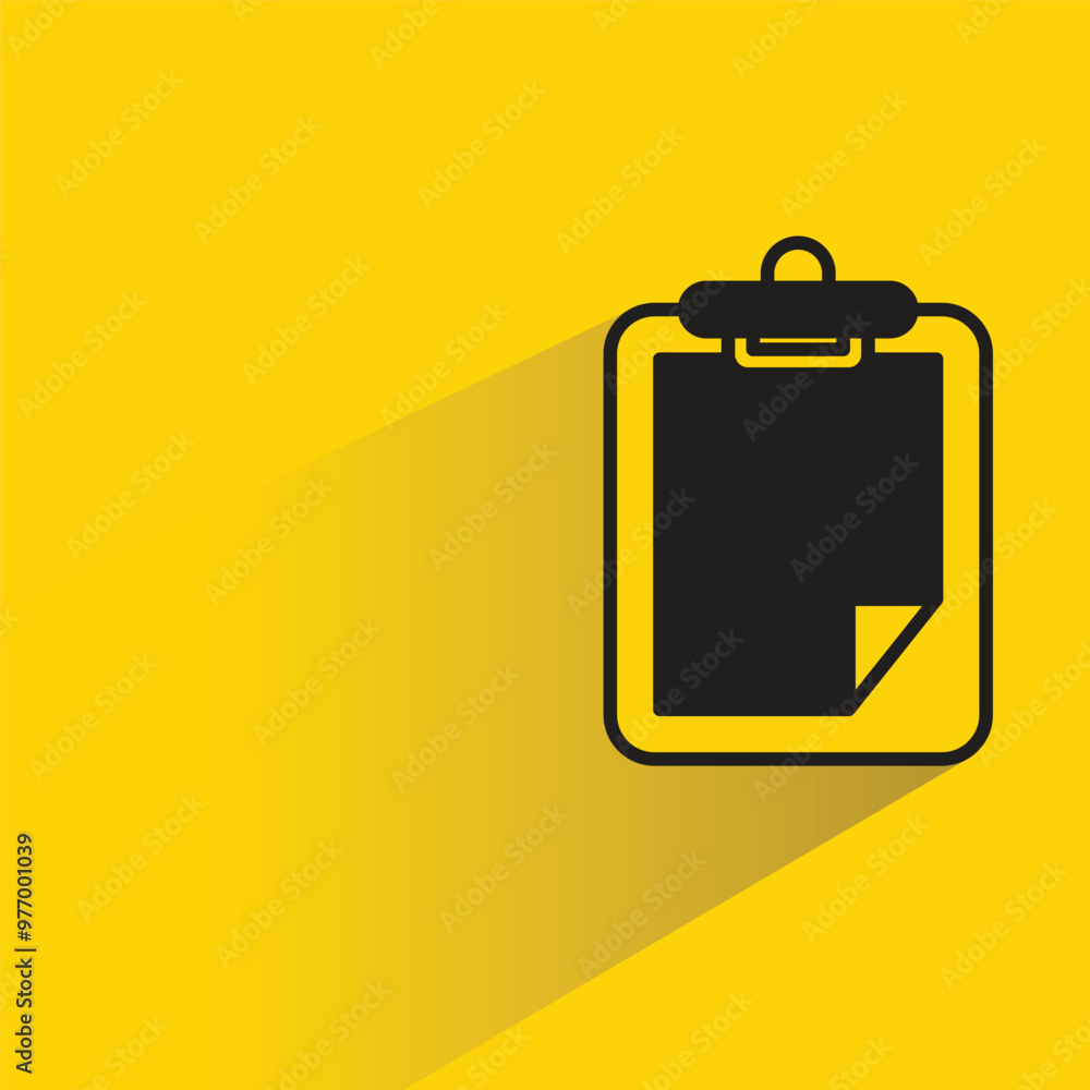 document clipboard icon with shadow on yellow background