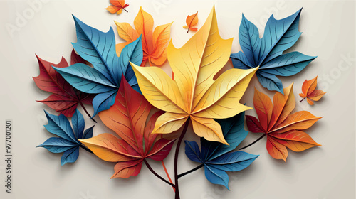 Colorful autumn bouquet on a white background isolate. Bright multi-colored autumn maple leaves composition. Art leaves pattern. Leaf pattern background design. Autumn fallen leaves illustration.