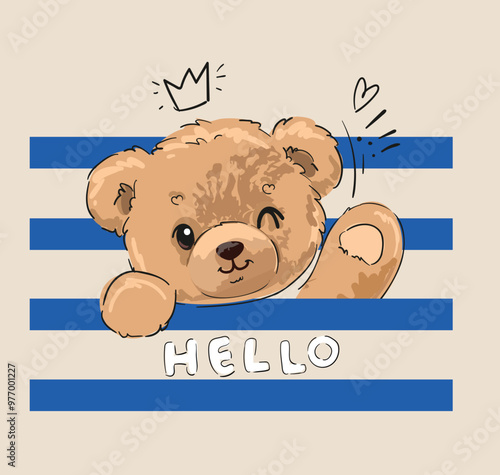 cute teddy bear vector hand drawn illustration kids print 