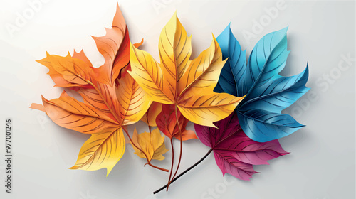 Colorful autumn bouquet on a white background isolate. Bright multi-colored autumn maple leaves composition. Art leaves pattern. Leaf pattern background design. Autumn fallen leaves illustration.