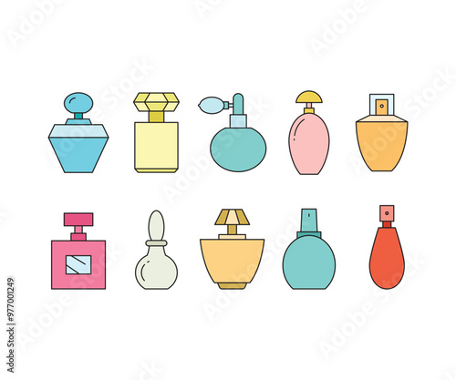 perfume bottle icons set vector