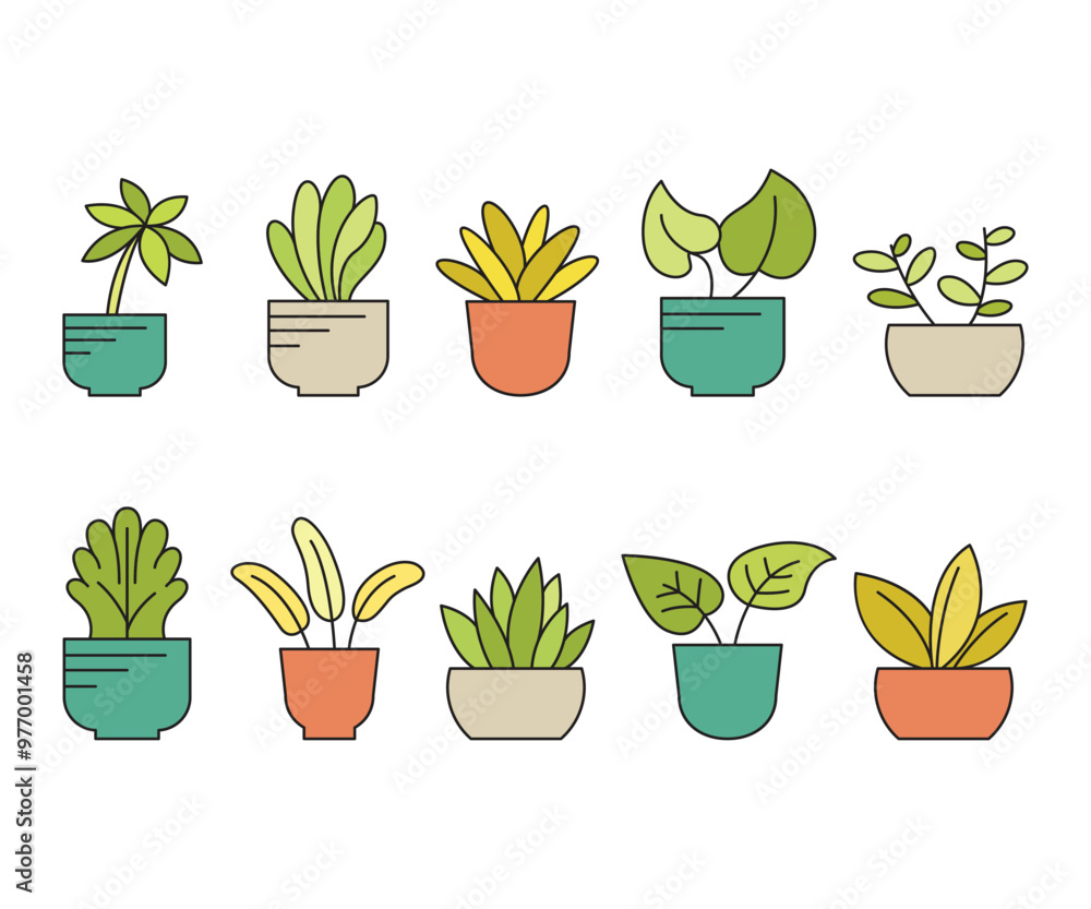 tree and house plant pot icons set tree and house plant pot icons set