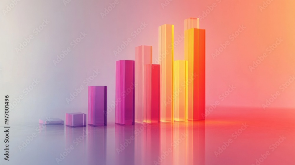A 3D bar graph with gradient-colored bars and a subtle reflection effect, set against a clean, light-colored backdrop to highlight the data presentation A 3D bar graph with gradient-colored bars and a subtle reflection effect, set against a clean, light-colored backdrop to highlight the data presentation