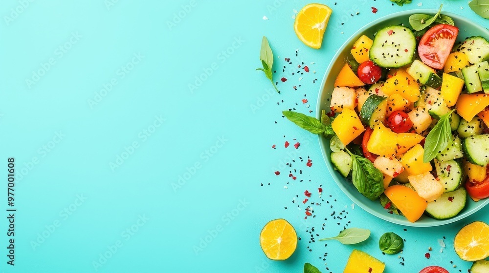 Fresh Summer Salad with Cucumbers Tomatoes and Oranges Fresh Summer Salad with Cucumbers Tomatoes and Oranges