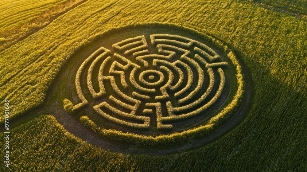 Aerial View of a Circular Crop Maze Aerial View of a Circular Crop Maze