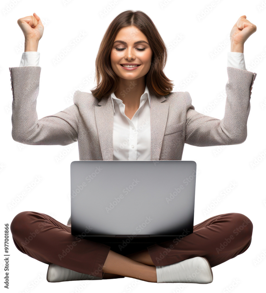 Hands raised sitting laptop computer. Hands raised sitting laptop computer.