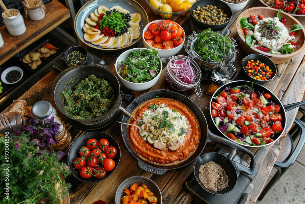 Vibrant Mediterranean Feast Display: Fresh Ingredients Vibrant Mediterranean Feast Display: Fresh Ingredients