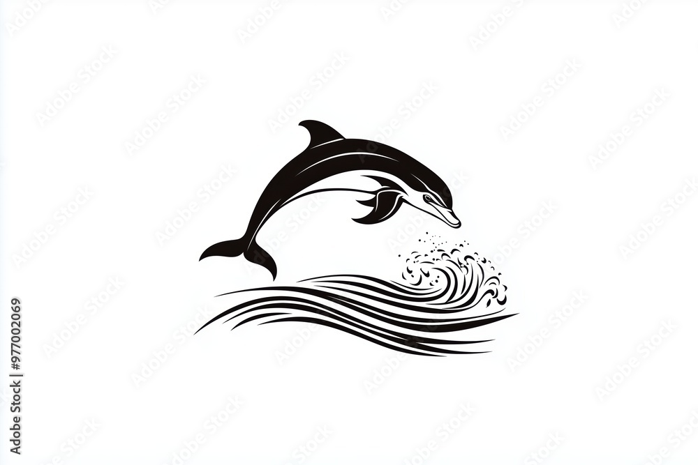 Naklejka premium Minimalist Tattoo Design of a Dolphin in a Playful, Graceful Style