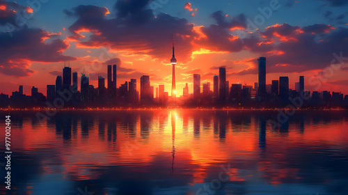 A vibrant sunset paints the...