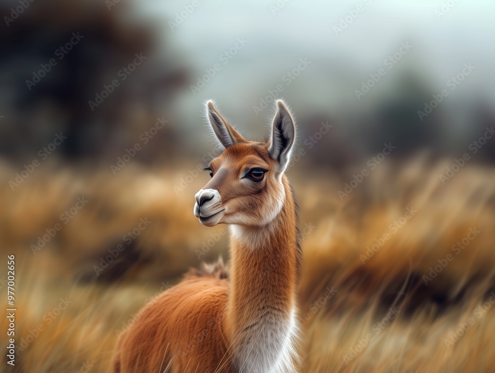 Guanaco Close Up Portrait in Wild Grassland Guanaco Close Up Portrait in Wild Grassland