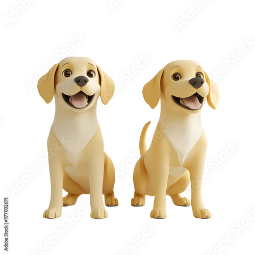 Playful Labrador Retriever Puppies with Wagging Tails in Pastel 3D Render Setting