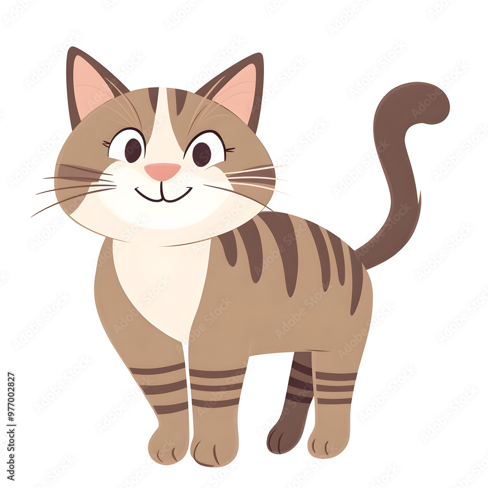 Cheerful Maine Coon Cat in Playful Cartoon Style Portrait with Pastel Colors on White Background Cheerful Maine Coon Cat in Playful Cartoon Style Portrait with Pastel Colors on White Background