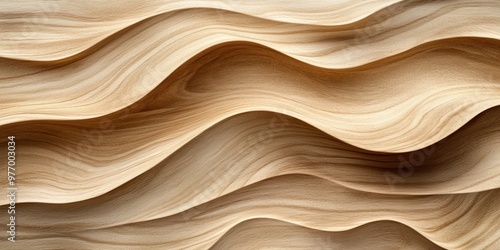 Smooth wooden texture with gentle wave patterns in light beige tones, creating a serene and natural aesthetic that emphasizes the organic flow and grain details of the material
