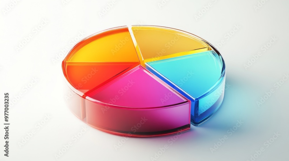 Fototapeta premium A 3D pie chart with transparent slices and a floating effect, highlighting different data categories with a sleek, contemporary design.