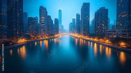 A view of a city skyline wi...