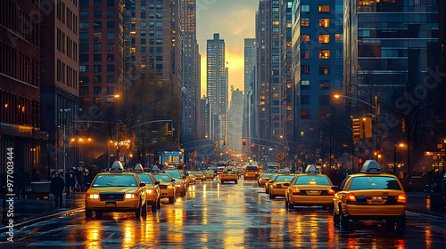A view of a city street wit...