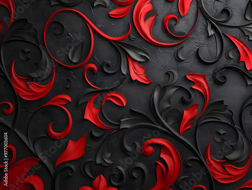 Wallpaper Mural Background, texture of black and red colors. Neural network AI generated art Torontodigital.ca