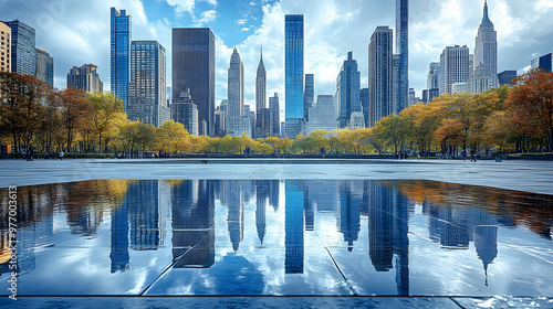 A view of the city skyline ...