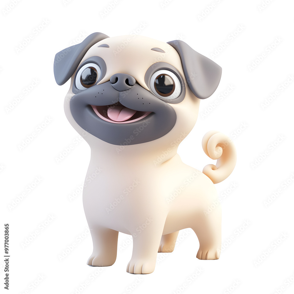 Fototapeta premium Playful and Charming Pug Portrait in Pastel 3D Render