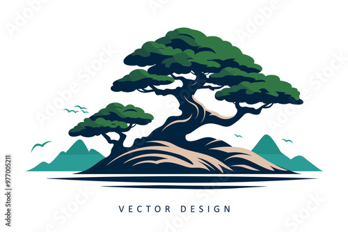 bonsai tree minimalist vector design isolated illustration