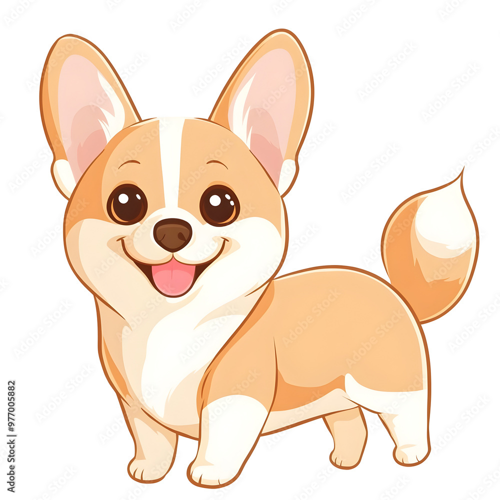 Playful Corgi Portrait in Chibi Style with Wagging Tail and Pastel Colors on Isolated Background Playful Corgi Portrait in Chibi Style with Wagging Tail and Pastel Colors on Isolated Background