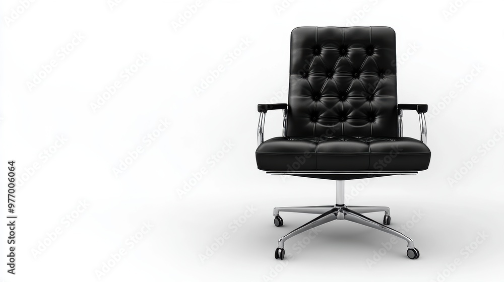 A black leather office chair with chrome legs and wheels, AI A black leather office chair with chrome legs and wheels, AI