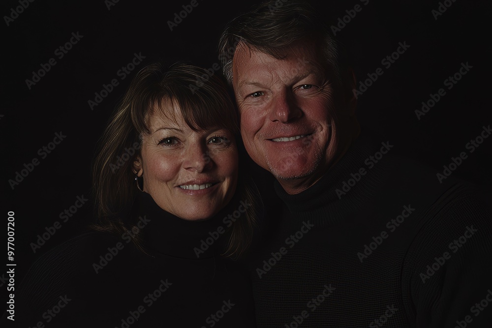 Couple smiling in front of a black background Couple smiling in front of a black background