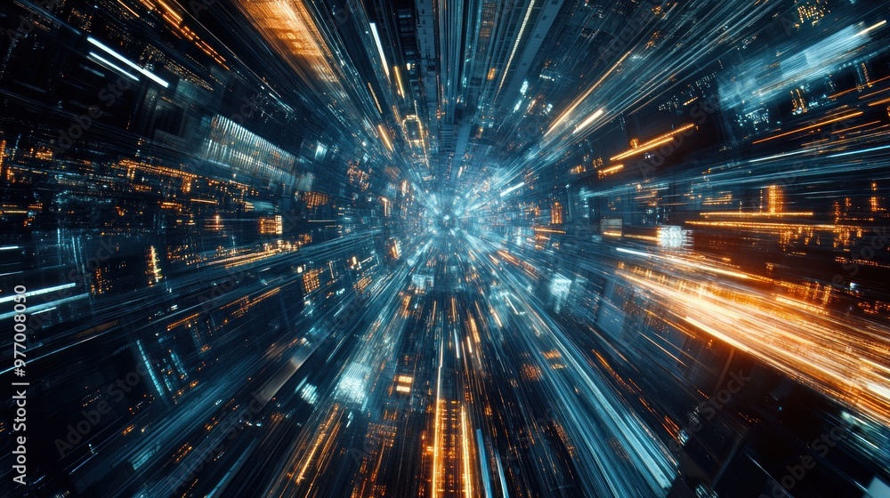 Abstract Cityscape with a Light Tunnel Abstract Cityscape with a Light Tunnel