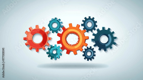 3D vector illustration of colorful gears on a light blue background a flat design for a business concept photo