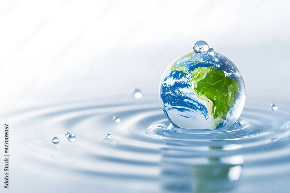 Earth with clouds, raindrops, and water. white background Earth with clouds, raindrops, and water. white background