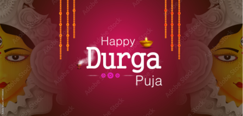 Naklejka premium vector illustration of Happy Durga Puja India festival holiday background