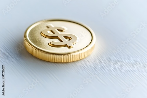 A gold button with the dollar sign icon, simple design on a white background photo