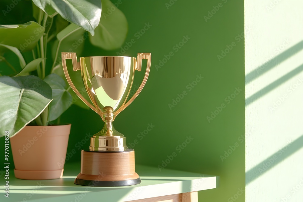 The winning trophy on a green background, minimalist style The winning trophy on a green background, minimalist style