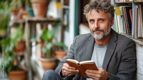 Un homme est en train de lire tranquillement photo