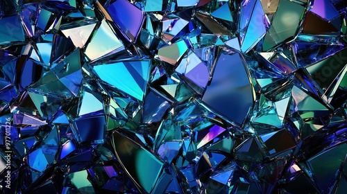 Colorful Shattered Glass Pieces Background Reflecting Light and Creating Dynamic Contrasts photo