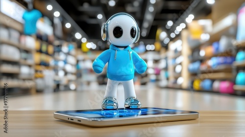 Wallpaper Mural Futuristic 3D Virtual Assistant in Retail Store Concept with Personalized Shopping Tips and Online Order Options - 3D Illustration with Copy Space Torontodigital.ca