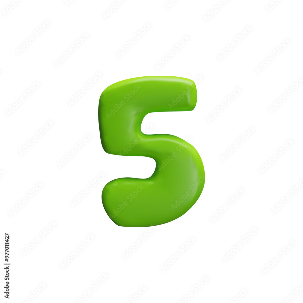 Number 5 in vector 3D illustration with thick plastic font in green color. Number 5 in vector 3D illustration with thick plastic font in green color.