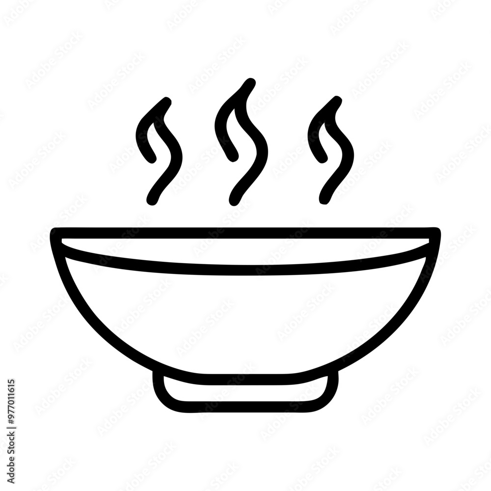 Steaming Bowl Icon in Simple Line Style, Black and White, Hot Food and Comfort Concept Steaming Bowl Icon in Simple Line Style, Black and White, Hot Food and Comfort Concept