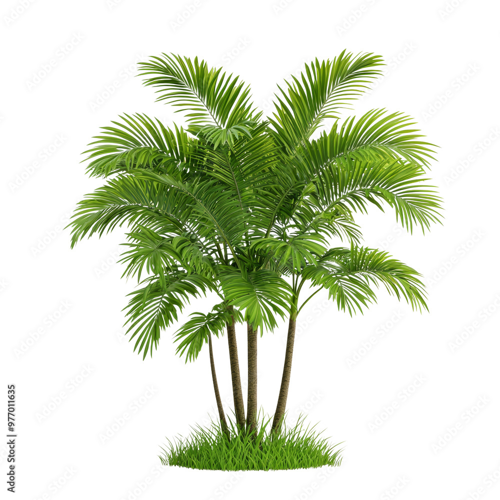 Fototapeta premium Lush green palm tree with vibrant leaves and grassy base