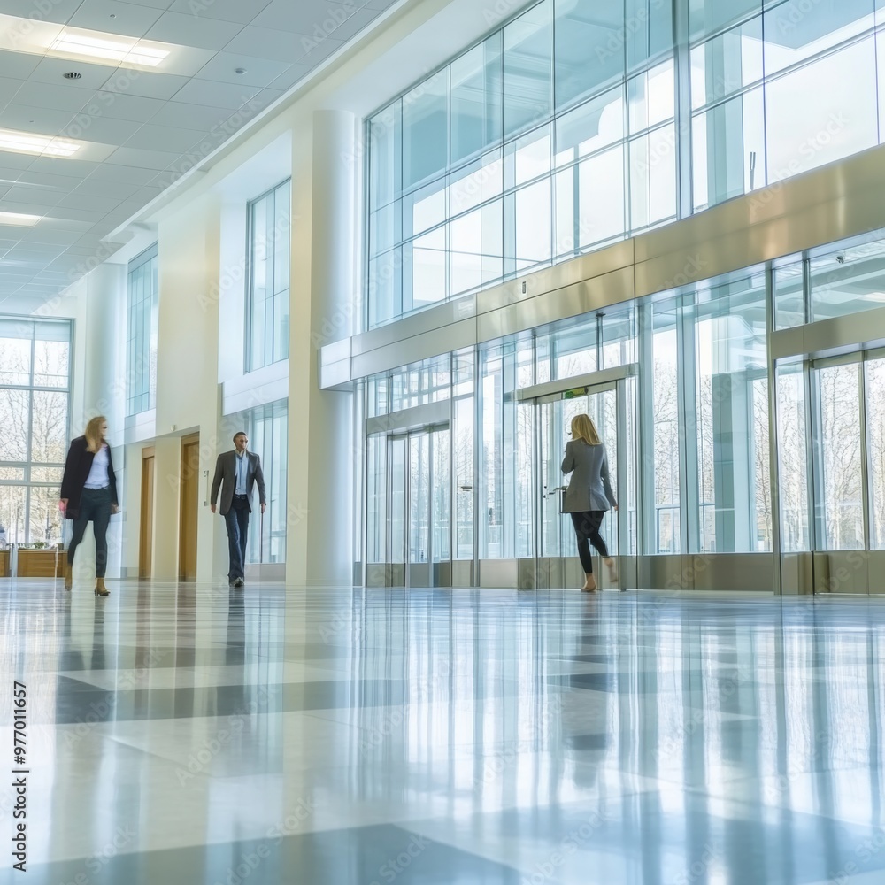 Sustainable Business Hub Professionals On The Move In A Modern, Eco-Friendly Office Building Sustainable Business Hub Professionals On The Move In A Modern, Eco-Friendly Office Building
