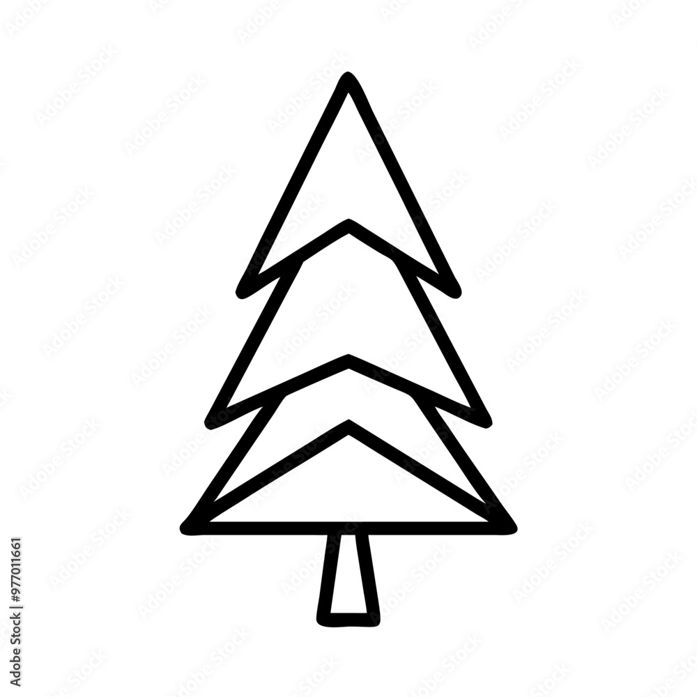 Christmas Tree Icon in Simple Line Style, Black and White, Holiday and Nature Concept Christmas Tree Icon in Simple Line Style, Black and White, Holiday and Nature Concept