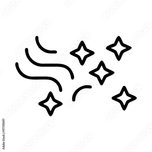 Stars and Sparkles Icon in Simple Line Style, Black and White, Magic and Wonder Concept