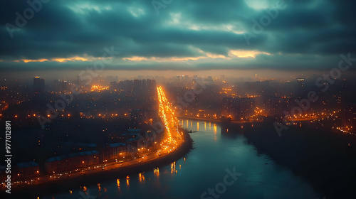 An aerial view of a city at...
