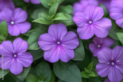 A close up of purple flowers with a water droplet on the petals. The flowers are arranged in a way that they are all facing the same direction