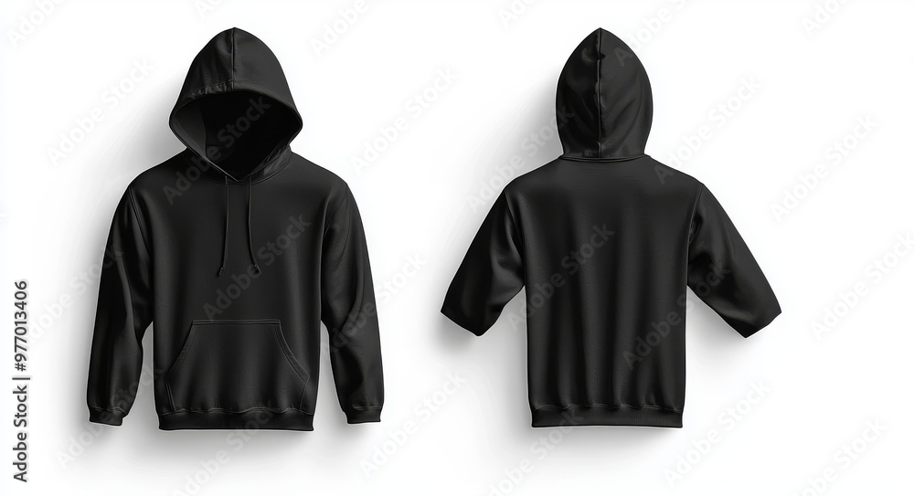 A black male hooded sweatshirt with zipped opening for your design mockup for printing, isolated on white background. A black male hooded sweatshirt with zipped opening for your design mockup for printing, isolated on white background.