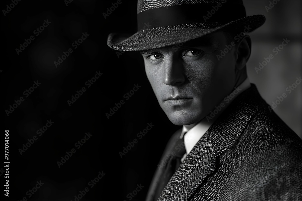 A mysterious man in a hat poses for a portrait in vintage attire A mysterious man in a hat poses for a portrait in vintage attire